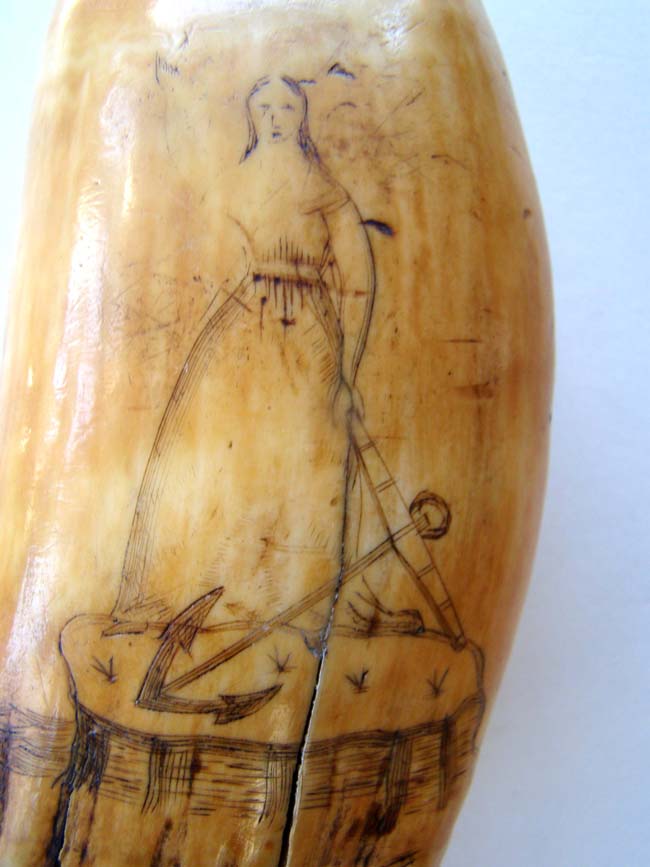 An American 19th century scrimshawed Whale's Tooth with depictions of COLUMBIA and HOPE circa 1840. — image 4